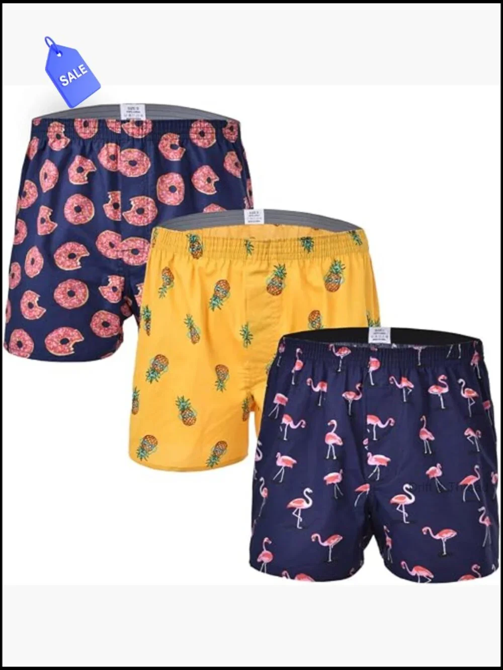 Mens Cotton Boxer Shorts 3-Pack Funny Novelty Loungewear Sleep Shorts